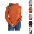 thumbnail image 1 of Women's Clothing Casual Oversized Pullover Knit Sweaters Cozy Winter Minimalist Outfit Womens Cold Shoulder Turtleneck Sweaters Fall Winter Long Sleeve Soft Knit Pullovers Sexy Tops, 1 of 5