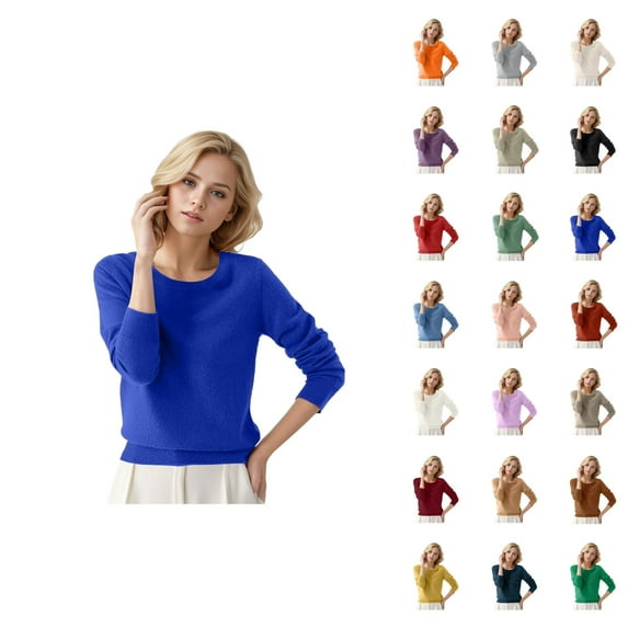 Women's Clothing Casual Oversized Pullover Knit Sweaters Cozy Winter Outfit Women's Round Neck Pullover Sweater Solid Color Long Sleeves