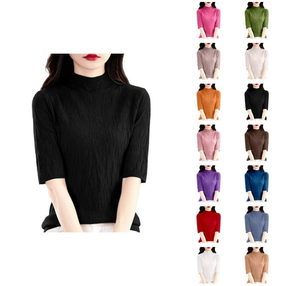 Women's Clothing Casual Pullover Sweaters Trendy Lightweight Knit Fall Top Fall Winter Semi High Neck Knitted Pullover Sweater Slim Fit Ribbed Texture Versatile Casual Blouse