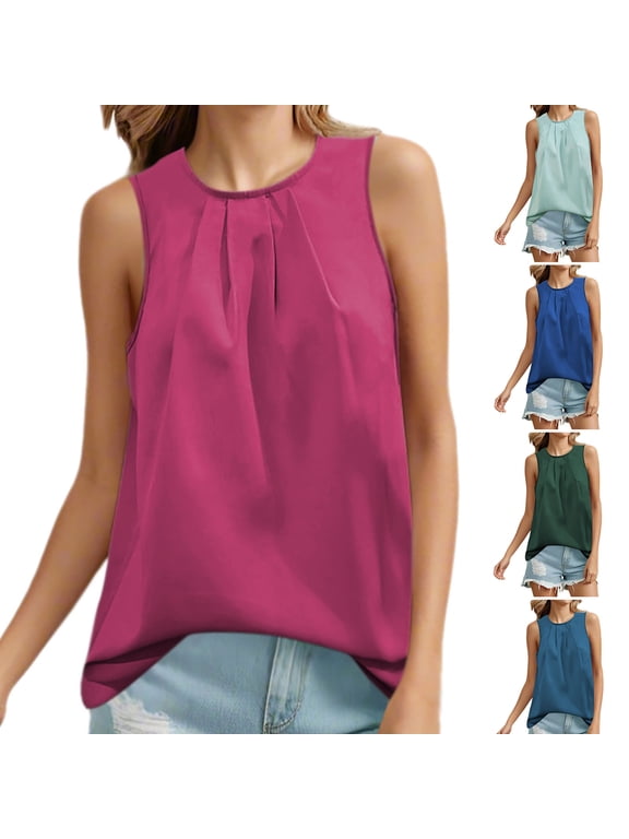 Women's Clothing Casual Sleeveless Crew Neck Going Out Tops Fashion Women's Casual Round Neck Sleeveless T-Shirt Summer Army Green L