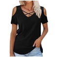 thumbnail image 1 of Women's Clothing Crossbody V-Neck Short Sleeves Loose Fit T-Shirt, 1 of 2