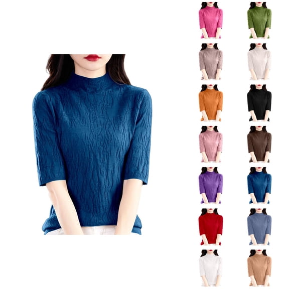 Women's Clothing Long Sleeve Cable Knit Pullover Sweaters Casual Fall Look Fall Winter Semi High Neck Knitted Pullover Sweater Slim Fit Ribbed Texture Versatile Casual Blouse
