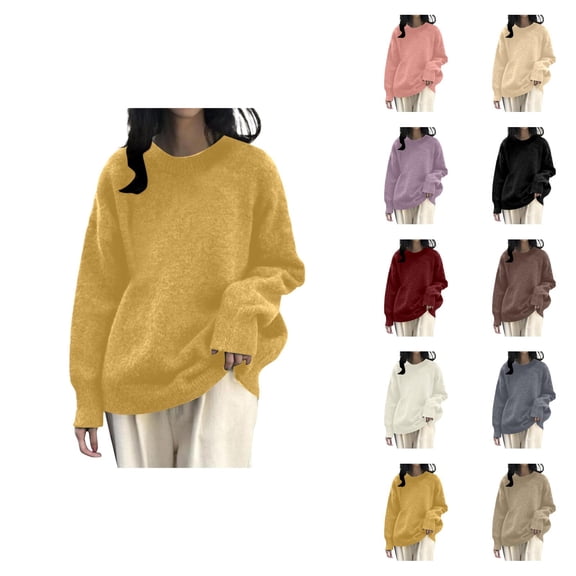 Women's Clothing Long Sleeve Cable Knit Pullover Sweaters Casual Fall Look Petite Friendly Oversized Knit Pullover – Soft Slouchy Fall/Winter Sweater