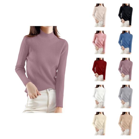 Women's Clothing Pullover Casual Oversized Knit Sweaters Fall Teacher Outfit Elegant Turtleneck Sweater Long Sleeve Slim Fit Knit Pullover Soft Warm Winter Top For Casual Wear And Layering