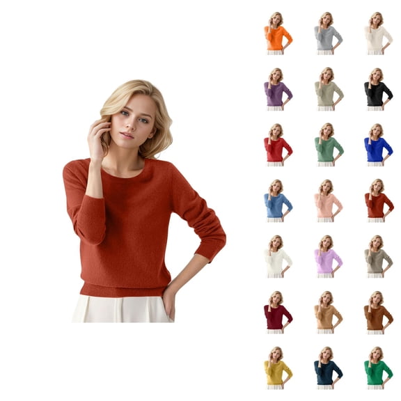 Women's Clothing Pullover Knit Sweaters Cropped Y2K Casual Back to School Women's Round Neck Pullover Sweater Solid Color Long Sleeves