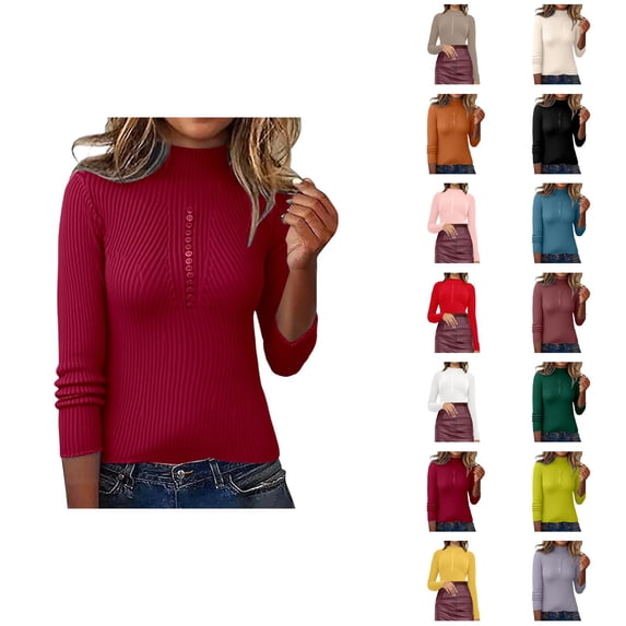 Women's Clothing Pullover Sweaters Casual Vintage Fall School Wear Long Sleeve Knit Pullover Sweater Top With Button Detail Soft Comfortable Casual Crewneck Blouse For Everyday Wear