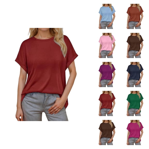 Women's Clothing Pullover Sweaters Casual Vintage Fall School Wear Women's Europe And The United States Border Spring And Summer New Round Neck Casual Solid Color Short Sleeve Loose T Shirt