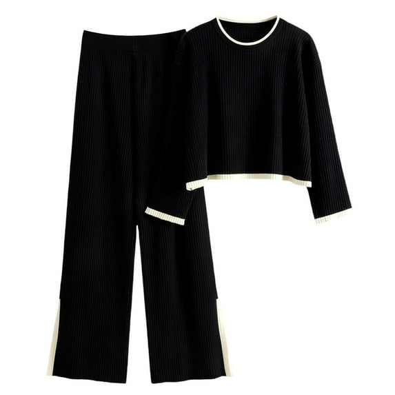 Women's Clothing Sets Sevevn Women's 2 Piece Outfits Long Sleeve Knit Sweater Top Wide Leg Pants Lounge Sets Tracksuits