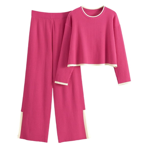 Women's Clothing Sets Sevevn Women's 2 Piece Outfits Long Sleeve Knit Sweater Top Wide Leg Pants Lounge Sets Tracksuits