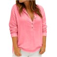 thumbnail image 1 of Women's Clothing Solid Color Partial Placket Henley Blouse Cotton Linen Basic Top for Spring Summer Daily Beach, 1 of 6