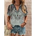 thumbnail image 1 of Women's Clothing Style Casual Commuting Top with Printed Twist Button Fashion V-neck Short Sleeved Shirt, 1 of 1