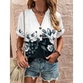 thumbnail image 1 of Women's Clothing Style Casual Commuting Top with Printed Twist Button Fashion V-neck Short Sleeved Shirt, 1 of 1