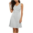 thumbnail image 1 of Women's Clothing Summer Dresses Generic V Neck Ruched Drawstring Sleeveless Solid Mini Dress Multiple Colors Floral Vocation Beach Sundress Gray (Size:S-4XL), 1 of 7