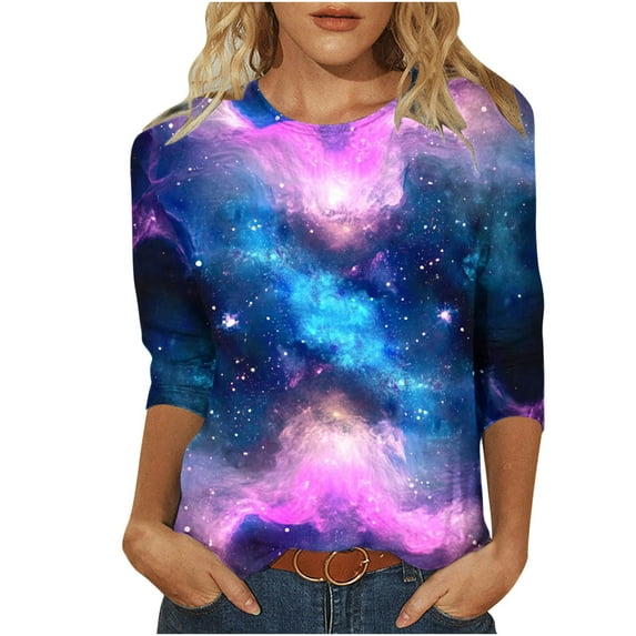 Women's Clothing Tops Party Spring Tops for Women 2025 3/4 Sleeve Fitted Womens Shirts Trendy Shirts for Women Plus Size