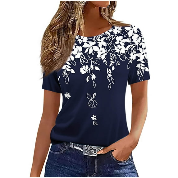 Women's Clothing Trendy Short Sleeve Summer Tops Dressy Casual Crewneck T Shirts Plus Size Spring Clothes Loose Fit