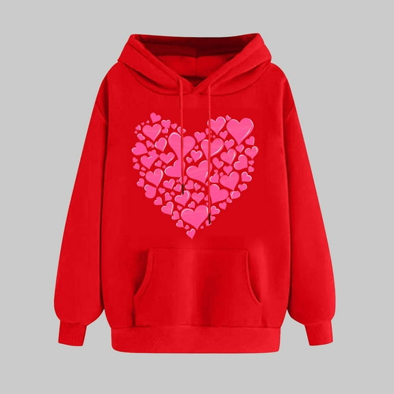 Women's Clothing Trendy Top Ndbuld Women's Print Winter Hoodie Pullover Tops Long Sleeved Comfortable Sweatshirt Gift for Adults,Red,S