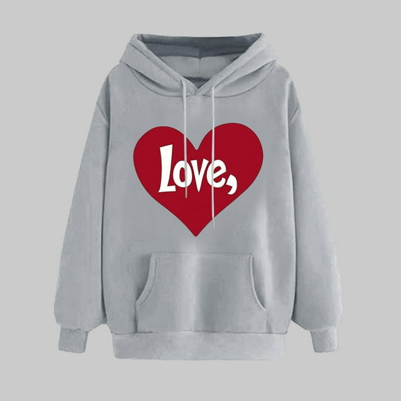 Women's Clothing Trendy Top Ndbuld Women's Print Winter Hoodie Pullover Tops Long Sleeved Comfortable Sweatshirt ,Gray,2XL