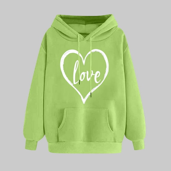 Women's Clothing Trendy Top Ndbuld Women's Print Winter Hoodie Pullover Tops Long Sleeved Comfortable Sweatshirt Rollbacks,Green,XL