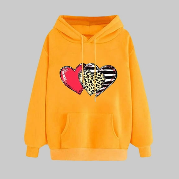 Women's Clothing Trendy Top Ndbuld Women's Print Winter Hoodie Pullover Tops Long Sleeved Comfortable Sweatshirt ,Yellow,2XL