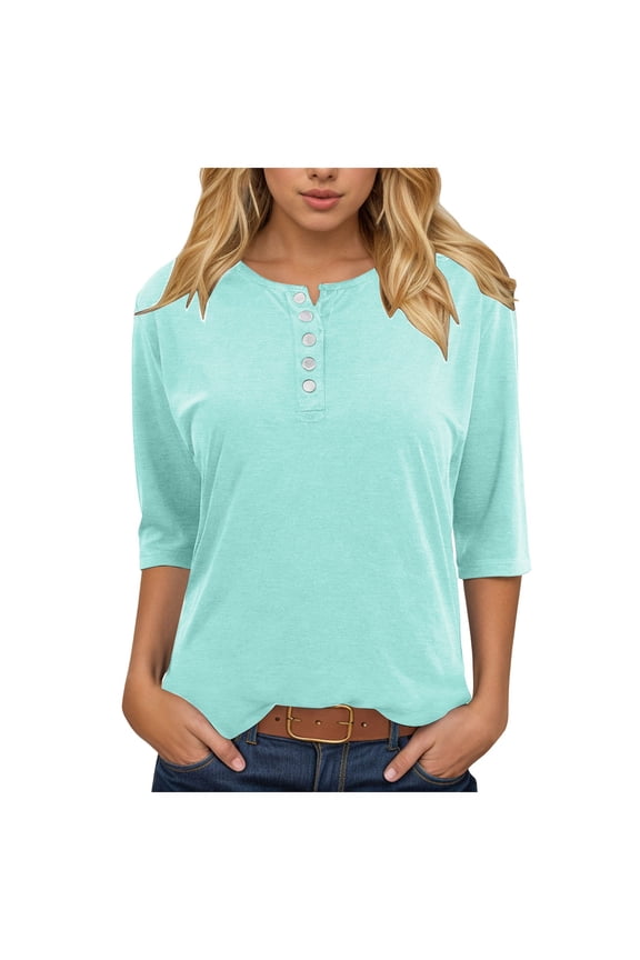 Women's Clothing in Clothing Womens Short Sleeve Henley Tops V Neck Dressy Casual Loose Fit Shirts Summer Flowy Blouses 2025 Trendy Clothes