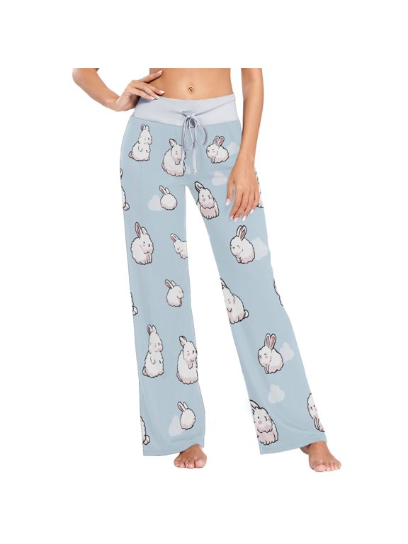 Women's Cloud Rabbit Comfy Stretch Wide Leg Pajama Pants, Drawstring Waist Casual Lounge Pants