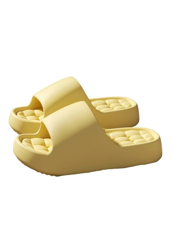 Women's Cloud Slides Pillow Slippers, Thick Sole EVA Shower Slides with Drainage Holes, Non-Slip Quick Dry Bathroom Sandals for Home Beach Pool Indoor Outdoor (Yellow, 36)