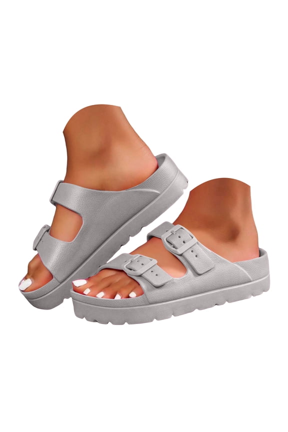 Women's Cloud Slides with Adjustable Buckle Arch Support Soft Platform for Shower Beach & Daily Wear（Grey，Size 6)