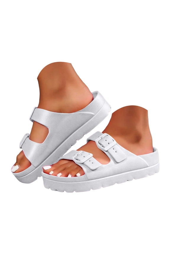 Women's Cloud Slides with Adjustable Buckle Arch Support Soft Platform for Shower Beach & Daily Wear（White，Size 9)