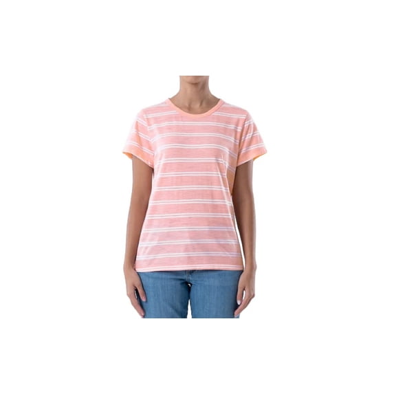 Women's Club Striped Crew T-Shirt (Pink Coral Stripe, X-Large)