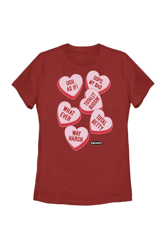 Women's Clueless Candy Hearts Graphic Tee Red Medium