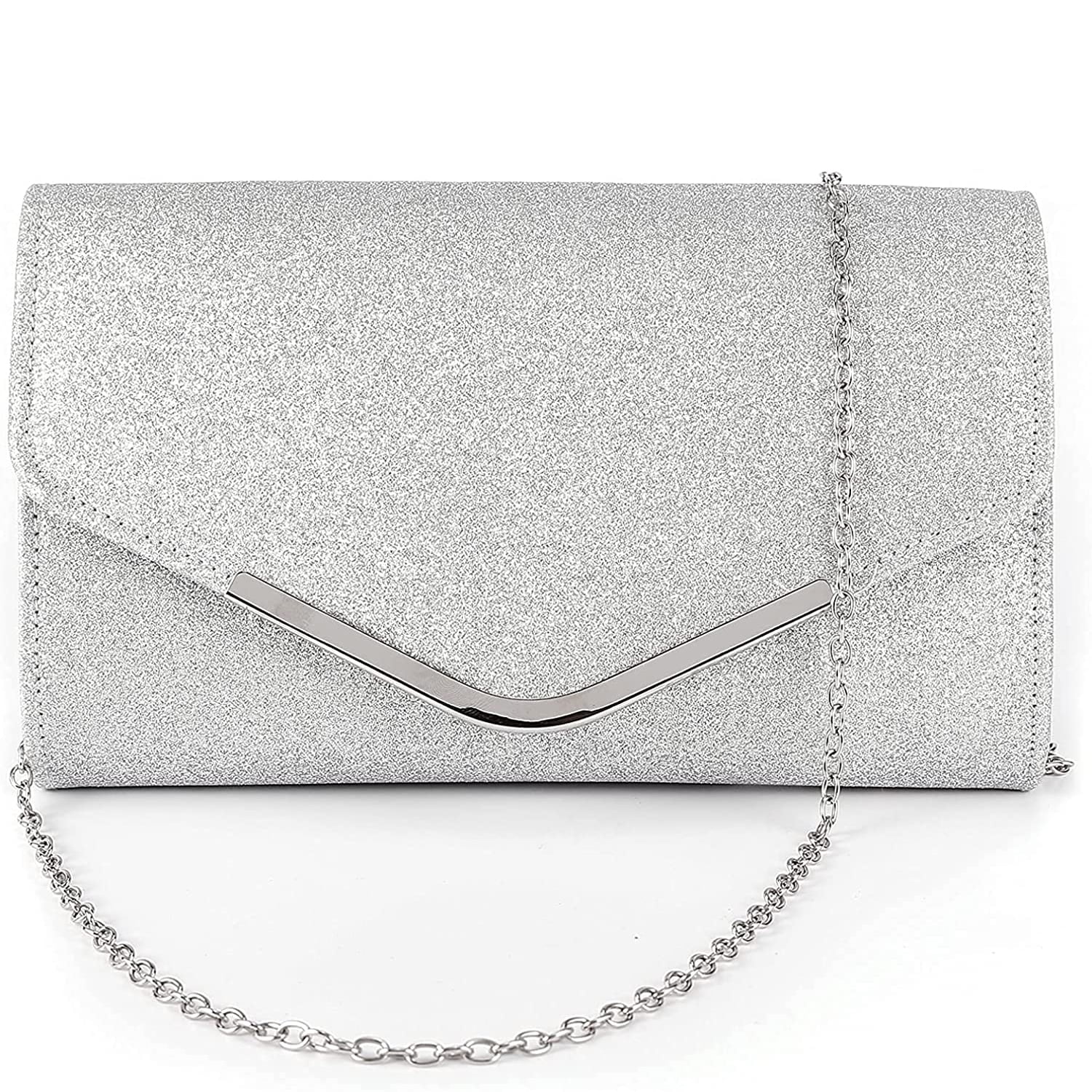 Women's Crystal Clutch Purse and Handbag Silver Diamond Evening Clutch Bag  for Wedding Party Small Chain Shoulder Bag ZD2156