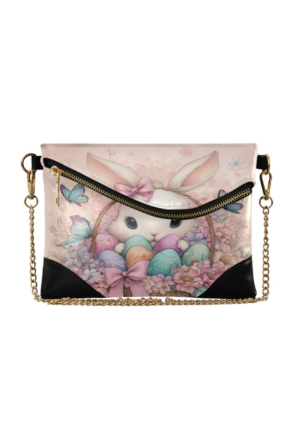 Women's Clutch Bag PU Leather Convertible Wristlet Crossbody 8.6x6.3in with Magnetic Flap Adorable Easter Bunny