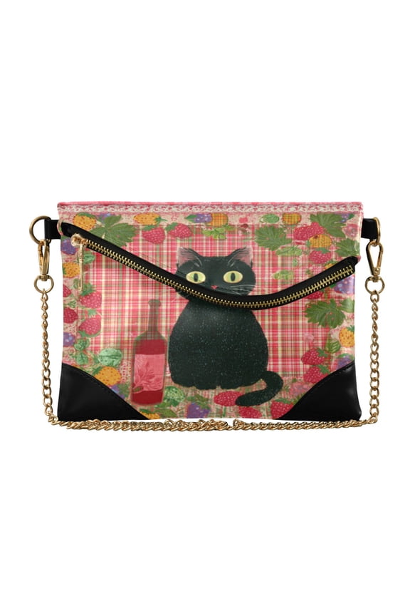 Women's Clutch Bag PU Leather Convertible Wristlet Crossbody 8.6x6.3in with Magnetic Flap Black Cat Motif