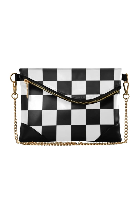 Women's Clutch Bag PU Leather Convertible Wristlet Crossbody 8.6x6.3in with Magnetic Flap Black and White Checkered