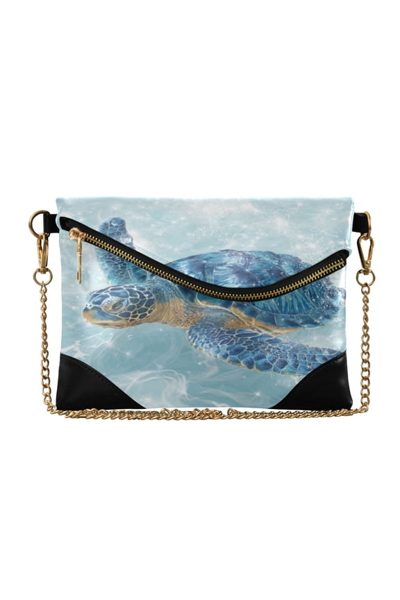 Women's Clutch Bag PU Leather Convertible Wristlet Crossbody 8.6x6.3in with Magnetic Flap Blue Sea Turtle