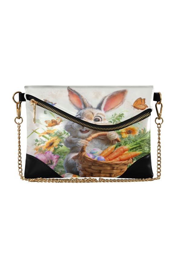 Women's Clutch Bag PU Leather Convertible Wristlet Crossbody 8.6x6.3in with Magnetic Flap Cartoon Easter Bunny
