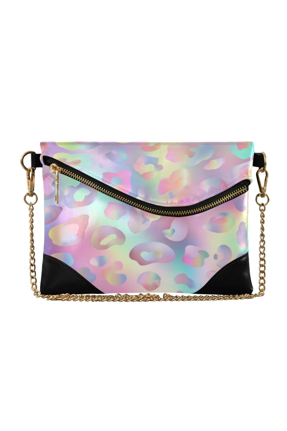 Women's Clutch Bag PU Leather Convertible Wristlet Crossbody 8.6x6.3in with Magnetic Flap Colorful Leopard Print