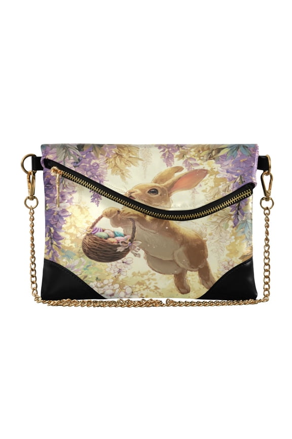 Women's Clutch Bag PU Leather Convertible Wristlet Crossbody 8.6x6.3in with Magnetic Flap Cute Brown Bunny