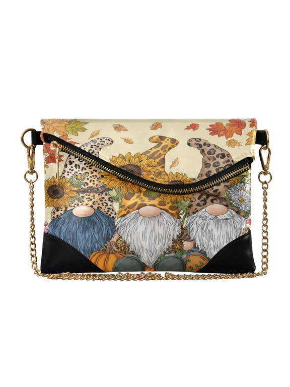 Women's Clutch Bag PU Leather Convertible Wristlet Crossbody 8.6x6.3in with Magnetic Flap Cute Leopard Skin Gnomes