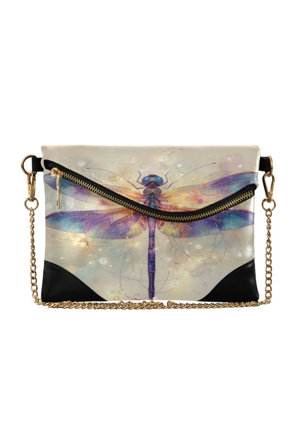 Women's Clutch Bag PU Leather Convertible Wristlet Crossbody 8.6x6.3in with Magnetic Flap Dreamy Dragonfly