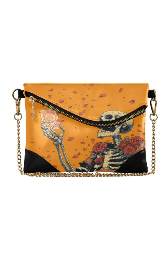 Women's Clutch Bag PU Leather Convertible Wristlet Crossbody 8.6x6.3in with Magnetic Flap Elegant Skeleton