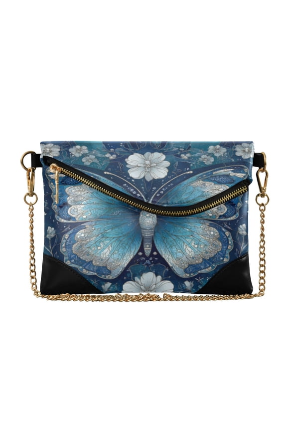 Women's Clutch Bag PU Leather Convertible Wristlet Crossbody 8.6x6.3in with Magnetic Flap Flower Large Butterfly