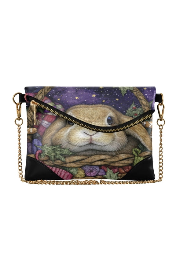 Women's Clutch Bag PU Leather Convertible Wristlet Crossbody 8.6x6.3in with Magnetic Flap Gingerbread Rabbit