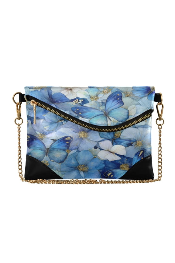 Women's Clutch Bag PU Leather Convertible Wristlet Crossbody 8.6x6.3in with Magnetic Flap Pale Blue Butterfly