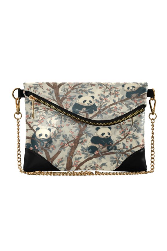 Women's Clutch Bag PU Leather Convertible Wristlet Crossbody 8.6x6.3in with Magnetic Flap Panda Pattern