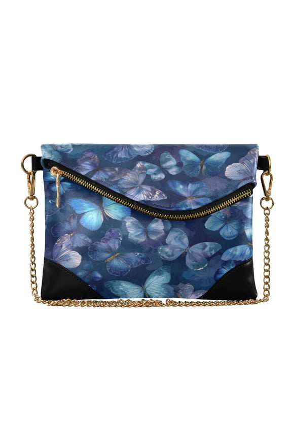 Women's Clutch Bag PU Leather Convertible Wristlet Crossbody 8.6x6.3in with Magnetic Flap Pretty Blue Butterfly