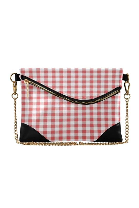Women's Clutch Bag PU Leather Convertible Wristlet Crossbody 8.6x6.3in with Magnetic Flap Red Checkered