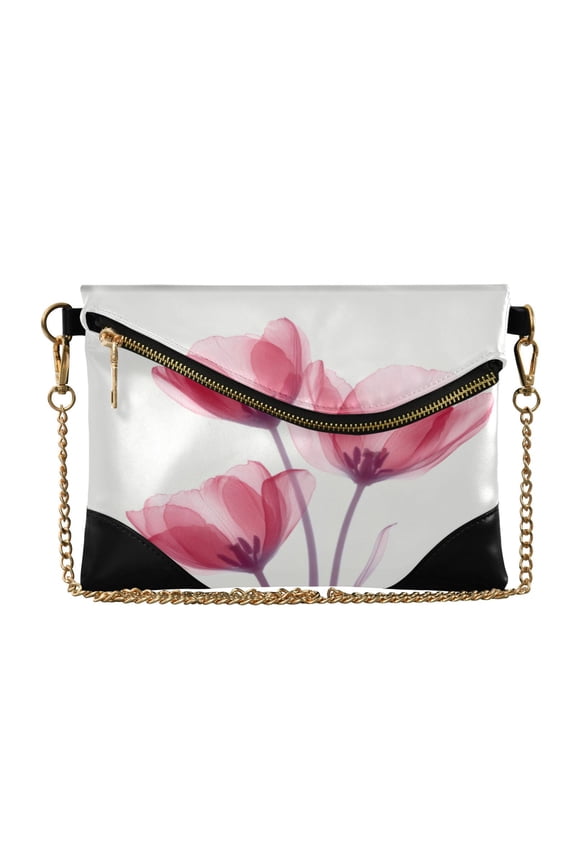 Women's Clutch Bag PU Leather Convertible Wristlet Crossbody 8.6x6.3in with Magnetic Flap Red Tulips