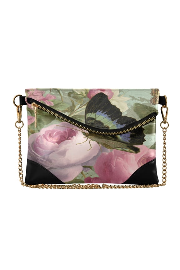 Women's Clutch Bag PU Leather Convertible Wristlet Crossbody 8.6x6.3in with Magnetic Flap Retro Butterfly