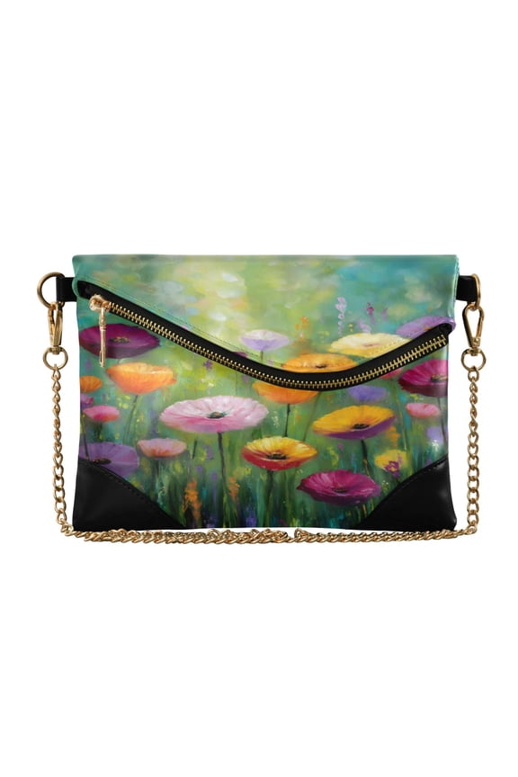 Women's Clutch Bag PU Leather Convertible Wristlet Crossbody 8.6x6.3in with Magnetic Flap Spring Wildflowers